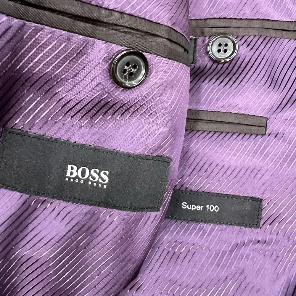 Hugo Boss Blazer Jacket Sport Coat Mens 40L Long Slim Fit Wool Flannel Brown